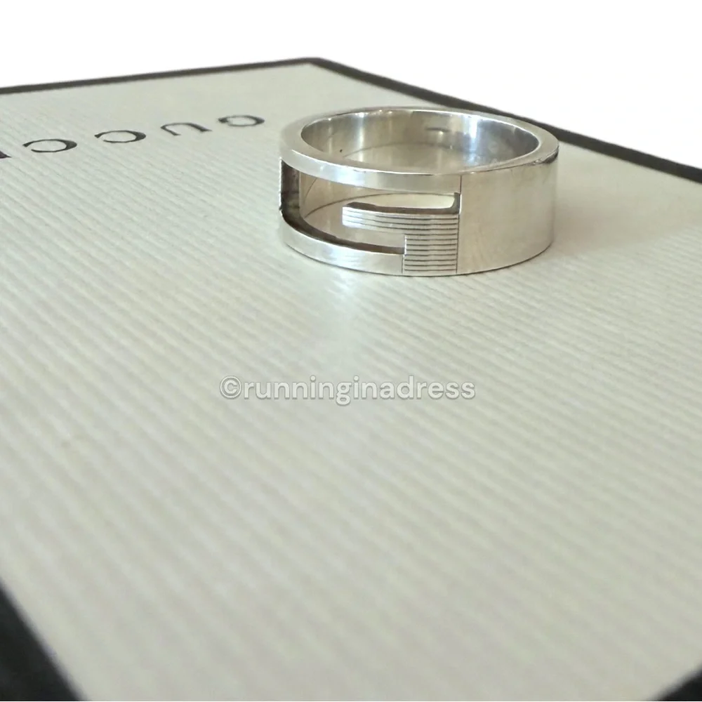 Authentic Gucci G Logo Cut-Out Ring Sterling Silver 925 Vintage Band Size 21 9.5
